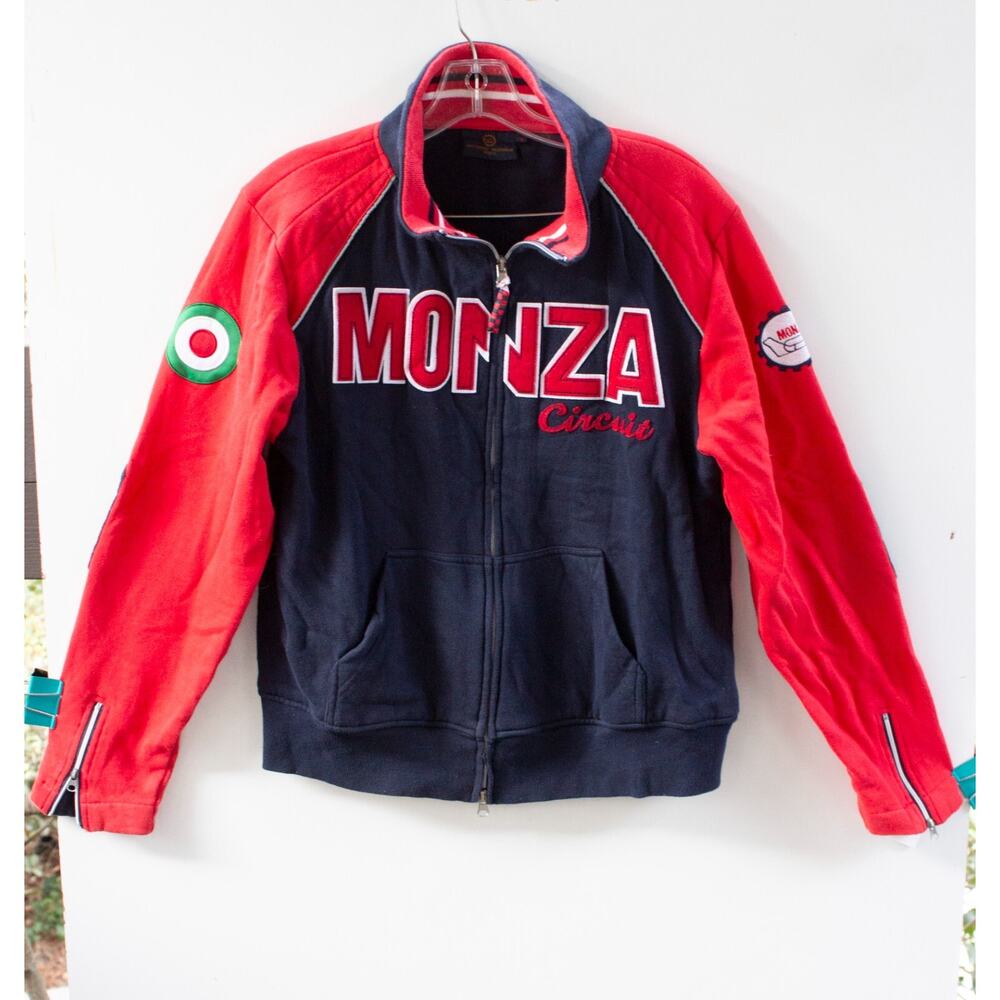 Monza Circuit Racing‎ Zip Up Track Jacket Sweater Red Blue Adult Size Medium